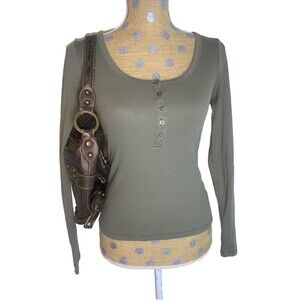 Old Navy Y2K Henley Long Sleeve Top Bella Swan Elena Gilbert Olive Ribbed XS/S